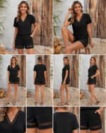 Kadın Kısa Kollu V Yakalı Bluz Ve Short Ikili Takım - Görsel 8