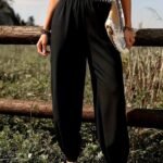 Kadın Yüksek Bel Beli Lastikli Dökümlü Ve Beli şeritli Pera Pantolon