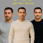 Erkek Fitilli Triko Kazak 3lü Set Bej Gri Siyah Regular Fit Bisiklet Yaka Triko Seti Kazak Modeli