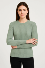 Erkek Bisiklet Yuvarlak Yaka Triko Kazak Pamuklu Kalın Fitilli Dokuma, Regular Fit Uzun Kollu Kışlık Model - Mint Yeşili - Görsel 4