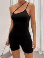 Kadın Asimetrik Askılı Mini Kaşkorse Bodycon Tulum - Görsel 9