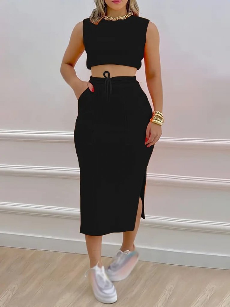 c28d9039cb13cb13e806.jpeg Kadın Iki Iplik Crop Etek Ikili Takım - Görsel 1