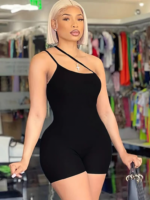 Kadın Asimetrik Askılı Mini Kaşkorse Bodycon Tulum - Görsel 5