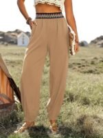 Kadın Yüksek Bel Beli Lastikli Dökümlü Ve Beli şeritli Pera Pantolon - Görsel 2