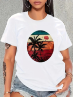 Kadın Kısa Kollu Palmiye Baskılı Viskon T-shirt - Görsel 5