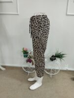 Kadın Yüksek Bel Bağcıklı Leopar Desenli Modal Pantolon - Görsel 5