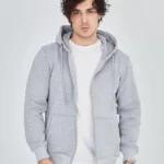 Unisex Tam Fermuarlı Kapşonlu  SweatShirt - Gri