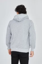 Unisex Tam Fermuarlı Kapşonlu  SweatShirt - Gri - Görsel 3