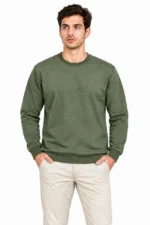 Erkek 3Lü Bisiklet Yaka İçi Şardonlu 2 İplik Düz Uzun Kollu Regular Fit Sweatshirt - Haki - Kahverengi - Mavi - Görsel 2
