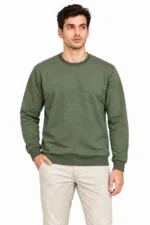 Erkek 3Lü Bisiklet Yaka İçi Şardonlu 2 İplik Düz Uzun Kollu Regular Fit Sweatshirt - Haki - Kahverengi - Mavi - Görsel 3