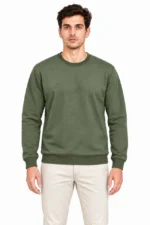 Erkek 3Lü Bisiklet Yaka İçi Şardonlu 2 İplik Düz Uzun Kollu Regular Fit Sweatshirt - Haki - Kahverengi - Mavi - Görsel 4