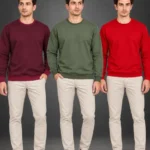 Erkek 3Lü Bisiklet Yaka İçi Şardonlu 2 İplik Düz Uzun Kollu Regular Fit Sweatshirt -Bordo - Gri - Kırmızı