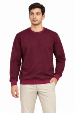 Erkek 3Lü Bisiklet Yaka İçi Şardonlu 2 İplik Düz Uzun Kollu Regular Fit Sweatshirt -Bordo - Gri - Kırmızı - Görsel 2