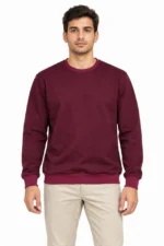 Erkek 3Lü Bisiklet Yaka İçi Şardonlu 2 İplik Düz Uzun Kollu Regular Fit Sweatshirt -Bordo - Gri - Kırmızı - Görsel 3