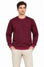 Erkek 3Lü Bisiklet Yaka İçi Şardonlu 2 İplik Düz Uzun Kollu Regular Fit Sweatshirt -Bordo - Gri - Kırmızı - Görsel 4