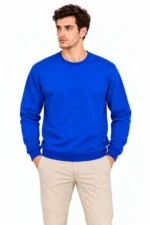 Erkek 3Lü Bisiklet Yaka İçi Şardonlu 2 İplik Düz Uzun Kollu Regular Fit Sweatshirt -Mavi - Gri - Siyah - Görsel 2