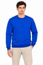 Erkek 3Lü Bisiklet Yaka İçi Şardonlu 2 İplik Düz Uzun Kollu Regular Fit Sweatshirt -Mavi - Gri - Siyah - Görsel 3