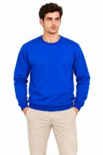 Erkek 3Lü Bisiklet Yaka İçi Şardonlu 2 İplik Düz Uzun Kollu Regular Fit Sweatshirt -Mavi - Gri - Siyah - Görsel 4
