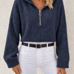 Kapüşonlu Fermuarlı Dokulu Sweatshirt