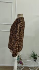 Kadın Uzun Kollu V Yakalı önden Pileli Leopar Desenli Süprem Bluz - Görsel 6