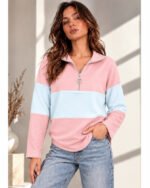 Kadın Fermuarlı Yaka Renk Bloklu Sweatshirt / Üst - Görsel 2