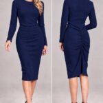 Kadın Fitilli Lacivert Midi Elbise