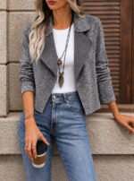 Kadın Kontrast Yaka Desenli Kısa Blazer / Ceket